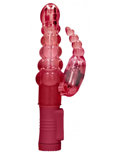 Красный вибратор-кролик Rotating Bubbles - 23,2 см.