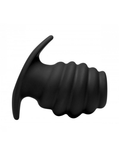 Большая черная анальная пробка Hive Ass Tunnel Silicone Ribbed Hollow Anal Plug Large - 9,65 см.