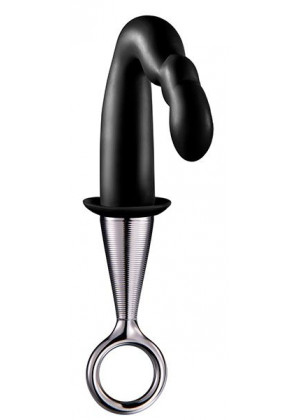 Чёрный изогнутый анальный плаг PROSTATE PLUG PLATED HANDLE