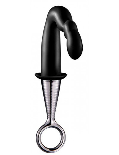 Чёрный изогнутый анальный плаг PROSTATE PLUG PLATED HANDLE