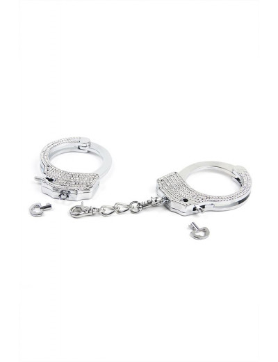 Серебристые наручники Romfun из металла со стразами