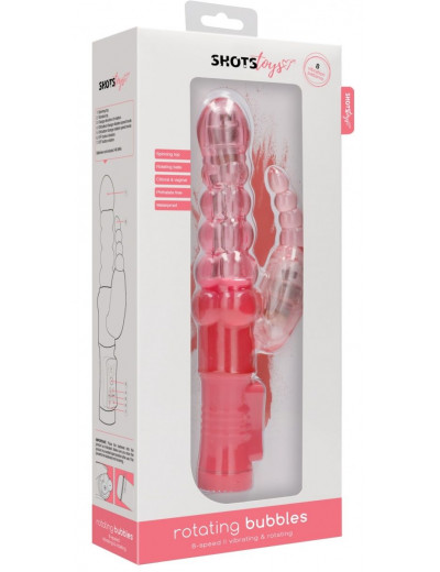 Розовый вибратор-кролик Rotating Bubbles - 23,2 см.