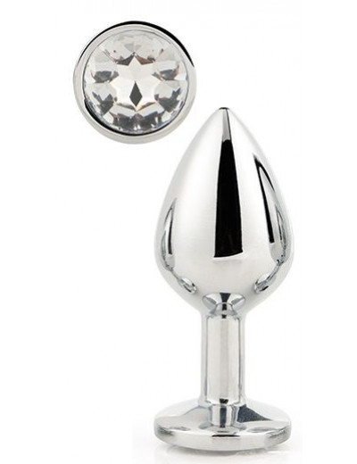 Серебристая анальная втулка с прозрачным кристаллом - 7,1 см.