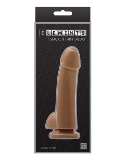 Кофейный гладкий фаллоимитатор на присоске с мошонкой Smooth 4 Inch Dildo - 14,6 см.