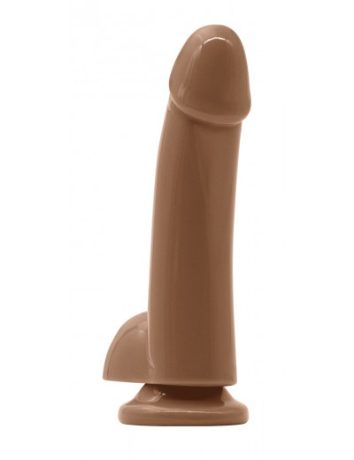 Кофейный гладкий фаллоимитатор на присоске с мошонкой Smooth 4 Inch Dildo - 14,6 см.