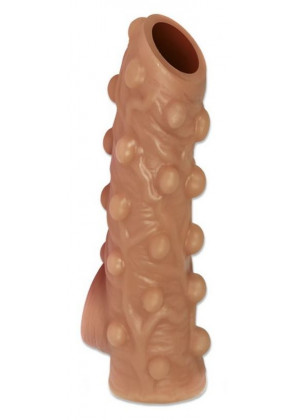 Телесная насадка с бугорками и открытой головкой Nude Sleeve S - 10 см.