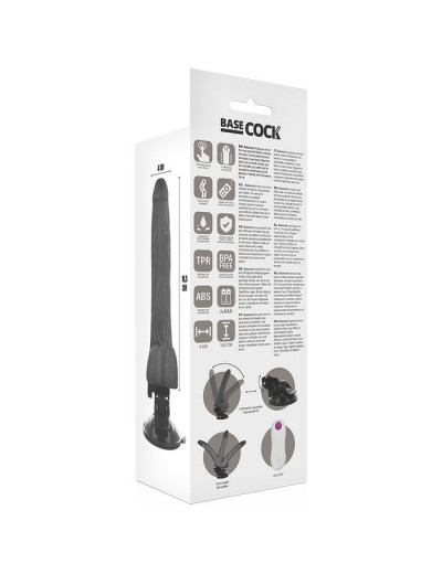 Черный вибратор на мощной присоске Basecock Realistic Vibrator Remote Control - 18,5 см.
