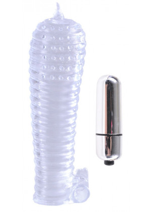 Прозрачная вибронасадка Textured Sleeve and Bullet - 14 см.