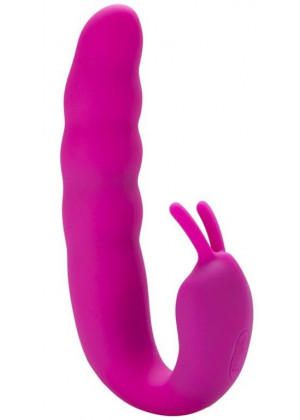 Розовый вибратор Ribbed Dual Stimulator with Rolling Ball - 17 см.