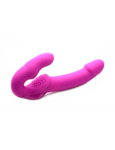 Розовый безремневой страпон с вибрацией Evoke Rechargeable Vibrating Strap On - 24,7 см.