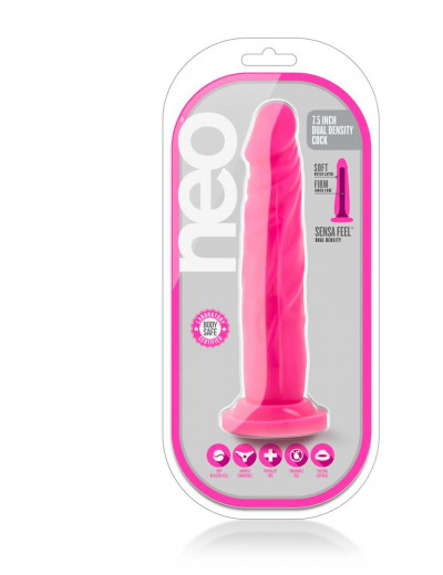 Розовый реалистичный фаллоимитатор на присоске NEO 7.5INCH DUAL DENSITY COCK - 17 см.