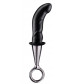 Чёрный изогнутый ребристый анальный плаг ANAL PLUG WITH PLATED HANDLE