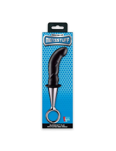 Чёрный изогнутый ребристый анальный плаг ANAL PLUG WITH PLATED HANDLE