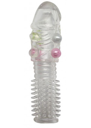 Прозрачная насадка с шипиками и бусинами - 14,5 см.