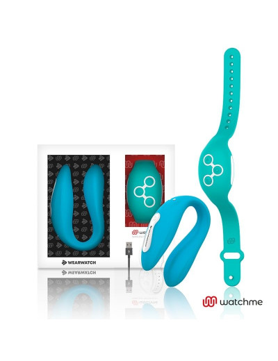 Голубой вибратор для пар с зеленым пультом-часами Weatwatch Dual Pleasure Vibe