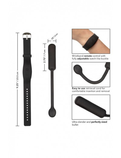 Черное виброяйцо с браслетом-пультом Wristband Remote Petite Bullet