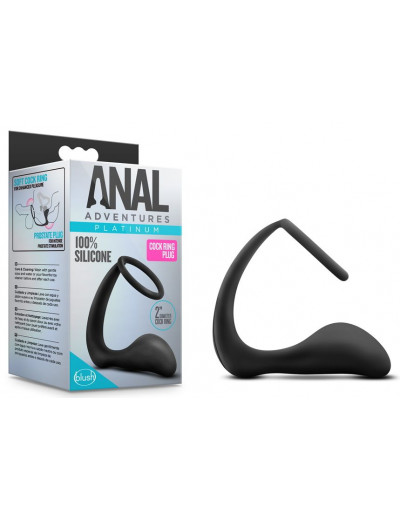 Черное эрекционное кольцо с анальным стимулятором Platinum Cock Ring Plug