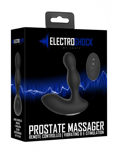 Черный массажер простаты с электростимуляцией и пультом ДУ Prostate massager