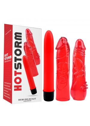 Красный классический вибратор с 2 сменными насадками Hers Dildo Kit