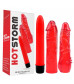 Красный классический вибратор с 2 сменными насадками Hers Dildo Kit