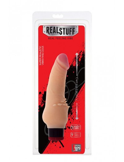 Реалистичный вибратор с мягкими шипами для внешней стимуляции REALSTUFF 7INCH VIBRATOR - 17,8 см.