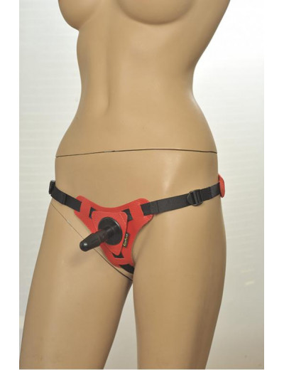 Красно-черные трусики с плугом Kanikule Strap-on Harness Anatomic Thong