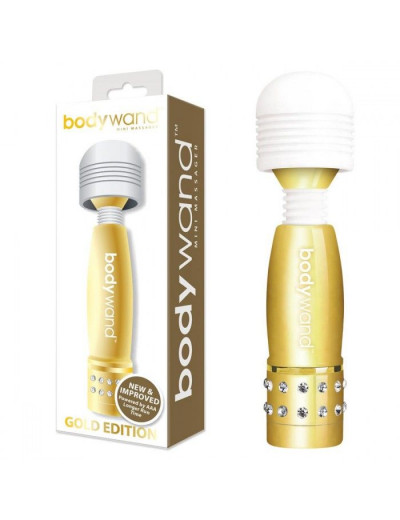 Золотистый жезловый мини-вибратор с кристаллами Mini Massager Gold Edition