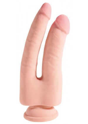 Телесный фаллоимитатор на присоске 9.5  Triple Density Double Penetrator - 24,1 см.