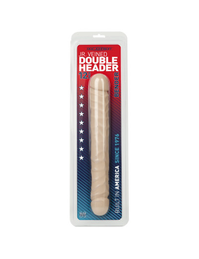 Двухголовый фаллос телесного цвета  Jr. Veined Double Header 12  Bender - 29,5 см.