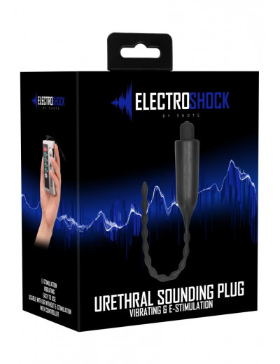 Черный стимулятор уретры с вибрацией и электростимуляцией Urethral Sounding Plug