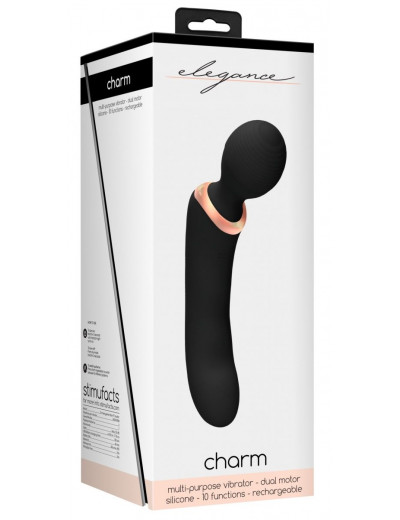 Черный двусторонний вибратор Charm - 18 см.