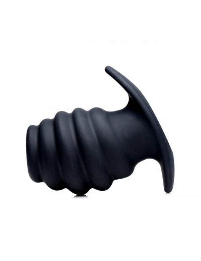 Средняя черная анальная пробка Hive Ass Tunnel Silicone Ribbed Hollow Anal Plug Medium - 8,13 см.