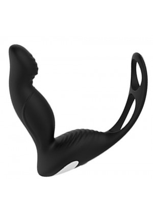 Черный вибромассажер простаты P-PLEASER W ERECTION ENHANCE