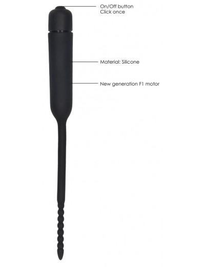 Черный стимулятор уретры с вибрацией Silicone Vibrating Bullet Plug With Beaded Tip