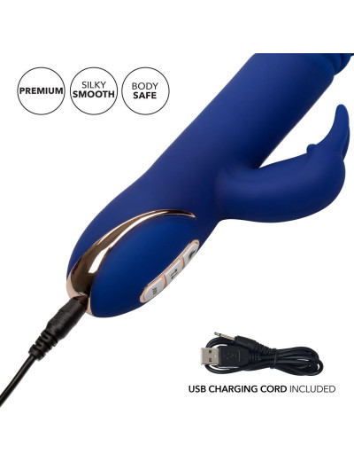 Синий вибратор-кролик с нагревом The Heated Silicone Thrusting G Rabbit - 21,5 см.