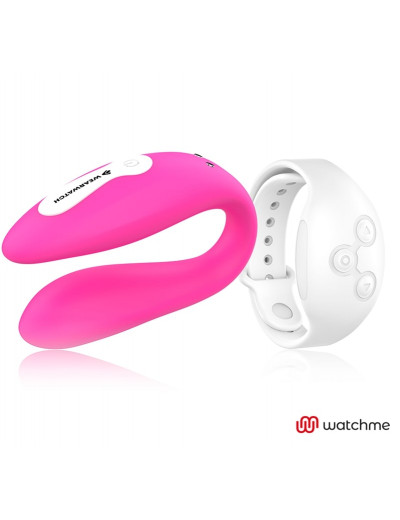 Розовый вибратор для пар с белым пультом-часами Weatwatch Dual Pleasure Vibe