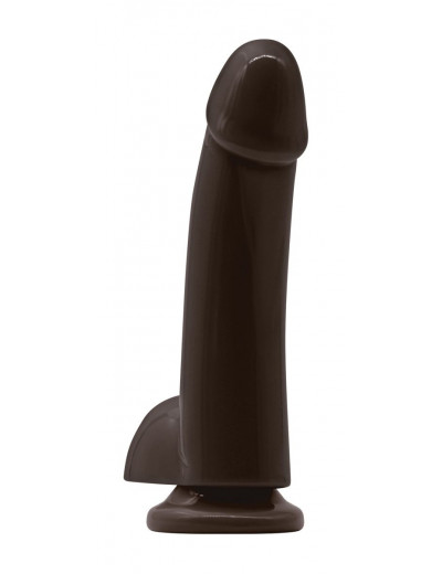 Коричневый гладкий фаллоимитатор на присоске с мошонкой Smooth 5 Inch Dildo - 17 см.