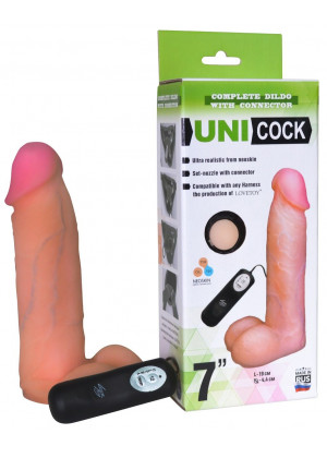 Фаллическая насадка Харнесс UNICOCK 7  с вибрацией - 19 см.
