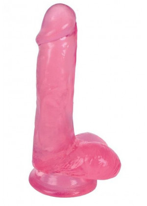 Розовый гелевый фаллоимитатор Slim Stick with Balls - 15,2 см.