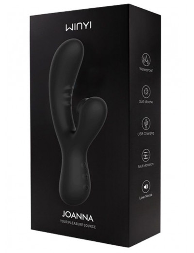 Черный вибратор-кролик с волновой пульсацией Joanna - 22,2 см.