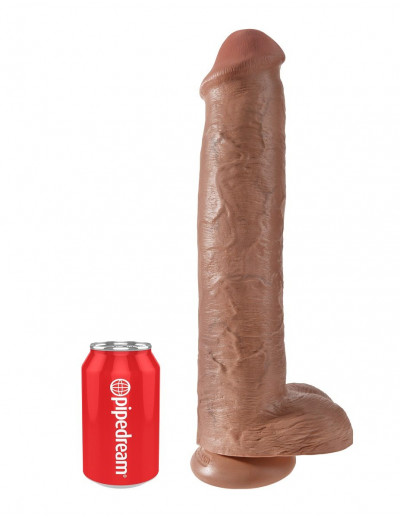 Кофейный фаллоимитатор-гигант 15  Cock with Balls - 40,6 см.