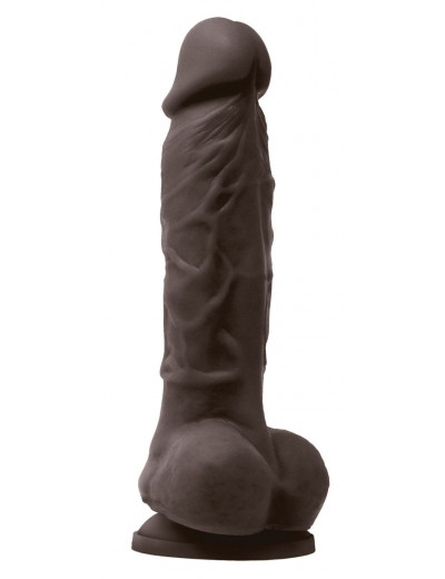 Коричневый силиконовый фаллоимитатор с мошонкой Pleasures 5 Dildo - 18 см.
