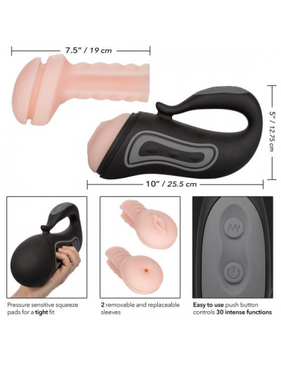 Перезаряжаемый вибромастурбатор с двумя сменными вставками Optimum Power Grip-N-Stroke