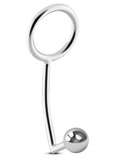 Серебристое эрекционное кольцо с анальной пробкой Sinner Metal Cock Ring With Anal Plug Size S