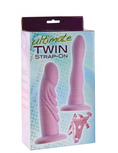 Женский страпон с 2 насадками-фаллосами ULTIMATE TWIN STRAP-ON - 17,8 см.
