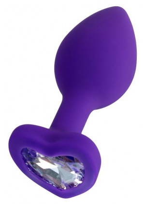 Фиолетовая анальная втулка Diamond Heart с прозрачным кристаллом - 8 см.