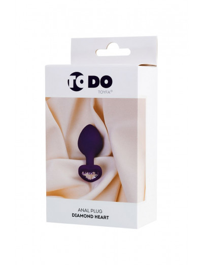 Фиолетовая анальная втулка Diamond Heart с прозрачным кристаллом - 8 см.