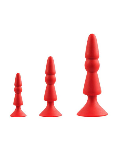 Набор из красных анальных силиконовых втулок MENZSTUFF 3-PIECE ANAL CONE SET