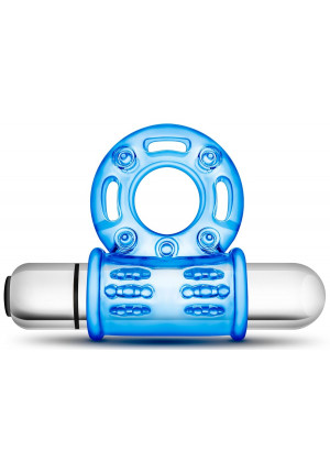 Голубое эрекционное виброкольцо 10 Function Vibrating Mega Bull Ring