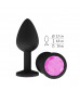 Чёрная анальная втулка с розовым кристаллом - 7,3 см.